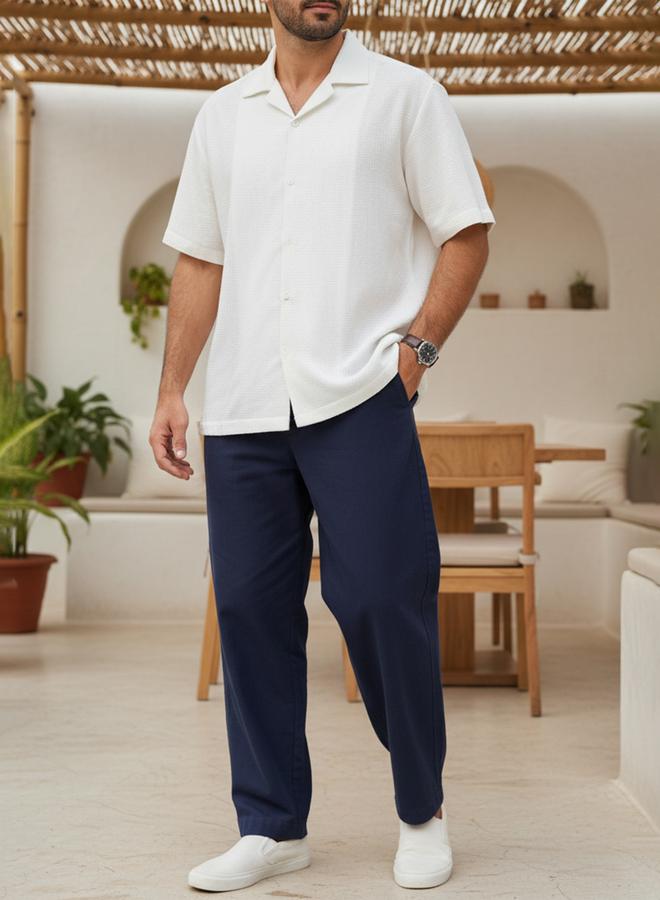 TRULOOM Men Navy Regular Fit Cotton Flex Trousers - Image 1